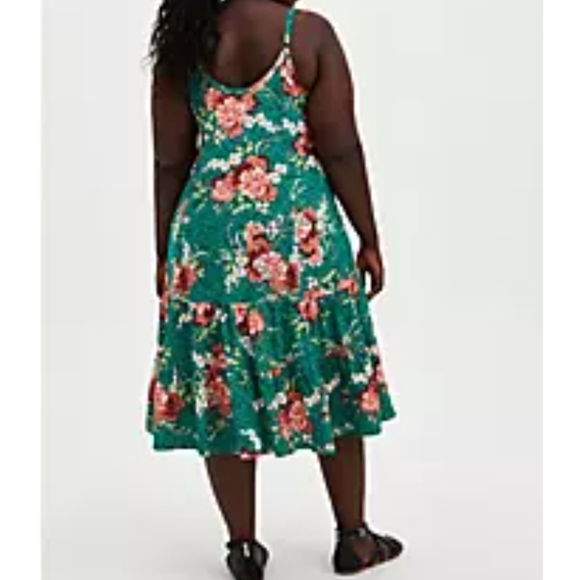 Torrid trapeze midi dress challis green floral - Picture 13 of 15
